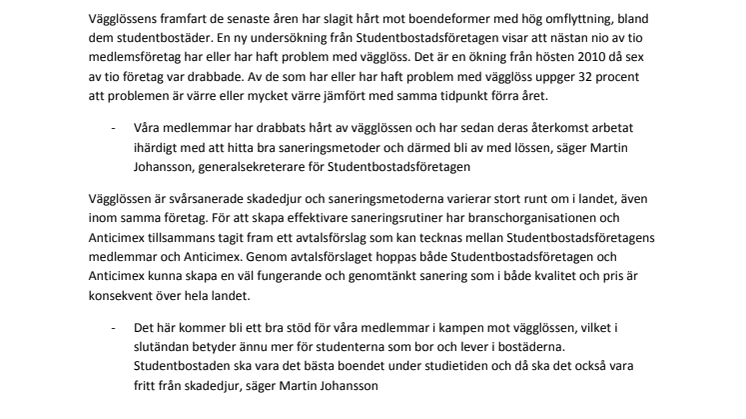 Ökning av vägglöss leder till branschavtal