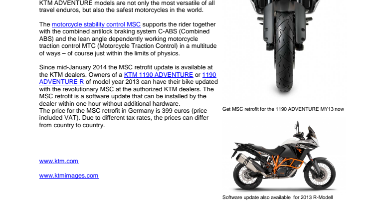 GET MSC RETROFIT NOW: FOR ALL KTM 1190 ADVENTURES MODEL YEAR 2013!