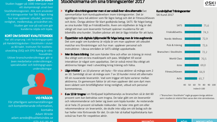 STOCKHOLMARNA OM SINA TRÄNINGSCENTER 2017