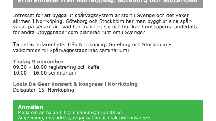 Seminarium: Att bygga ut spårväg – erfarenheter från Norrköping, Göteborg och Stockholm