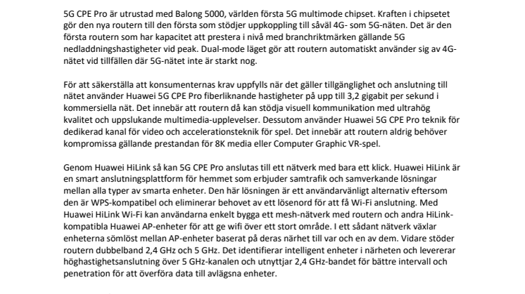 Nya Huawei 5G CPE Pro ger branschledande hastigheter 