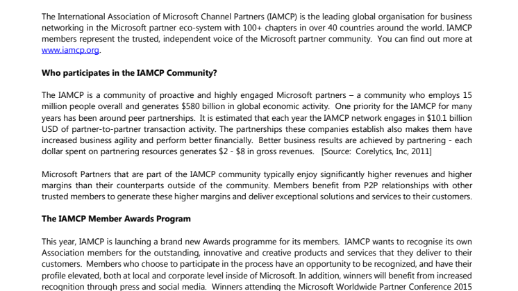 IAMCP Launches Member Awards Program for 2015
