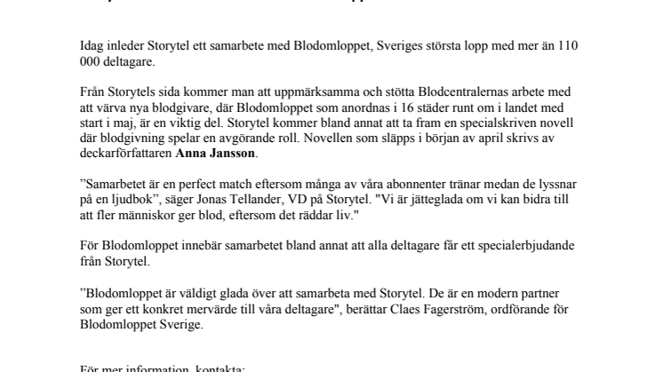 Storytel inleder samarbete med Blodomloppet