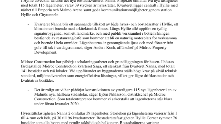 Midroc byggstartar kvarteret Nanna i Hyllie