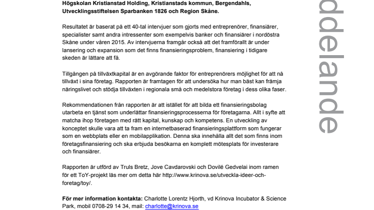 Svårigheten att finna kapital hindrar företagens tillväxt