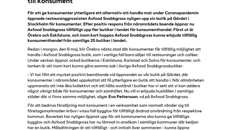 Axfood Snabbgross öppnar fler butiker för försäljning till konsument