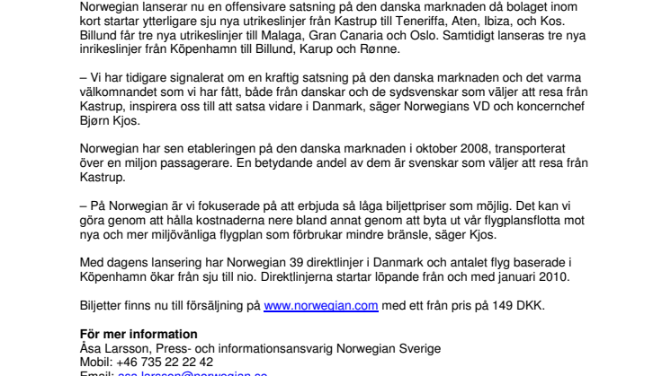 Ny offensiv strategi: Norwegian startar 10 nya direktlinjer i Danmark