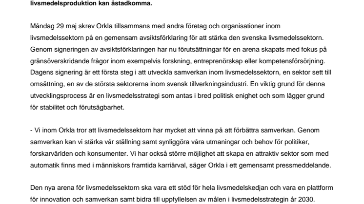 Ny arena för förbättrat samarbete inom livsmedelssektorn 
