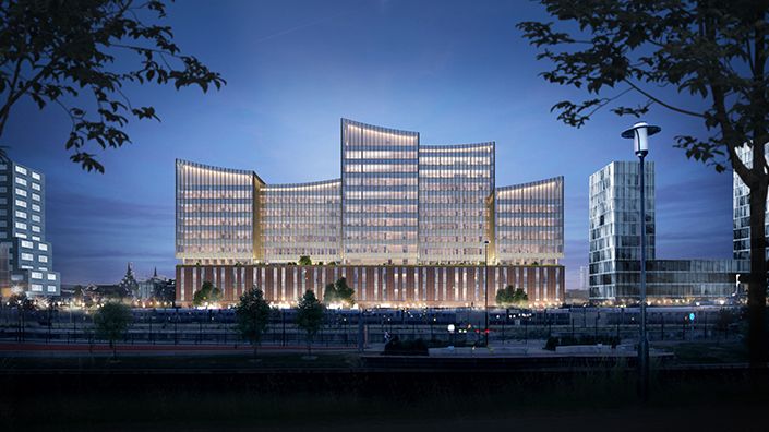 Domstolsverket i Malmö. Illustration: Henning Larsen Arkitekter för Castellum