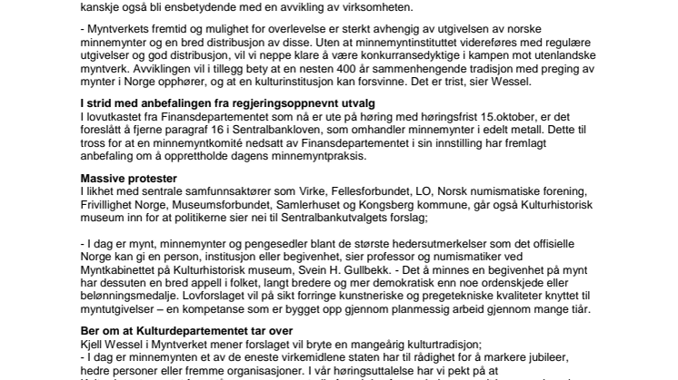 Myntverket på Kongsberg kan gå mot nedleggelse