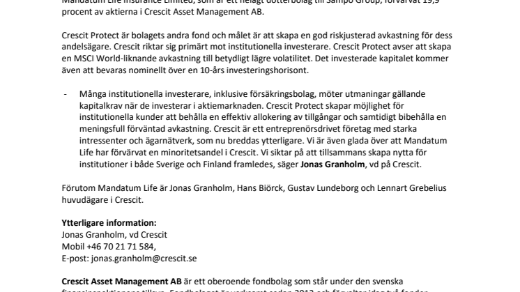 Crescit startar ny fond med startkapital på över 1 miljard kronor