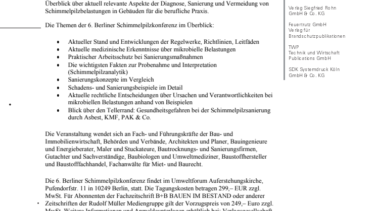 6. Berliner Schimmelpilzkonferenz