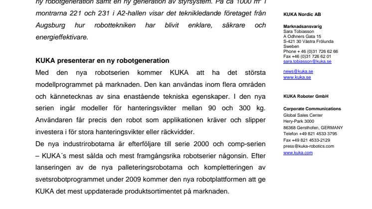 KUKA presenterar ny robotgeneration på AUTOMATICA 2010
