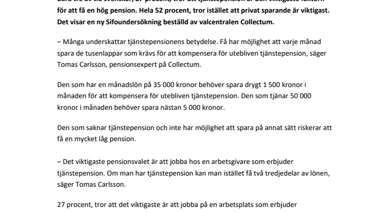 Ny Sifoundersökning: Tjänstepensionen – underskattad väg till hög pension