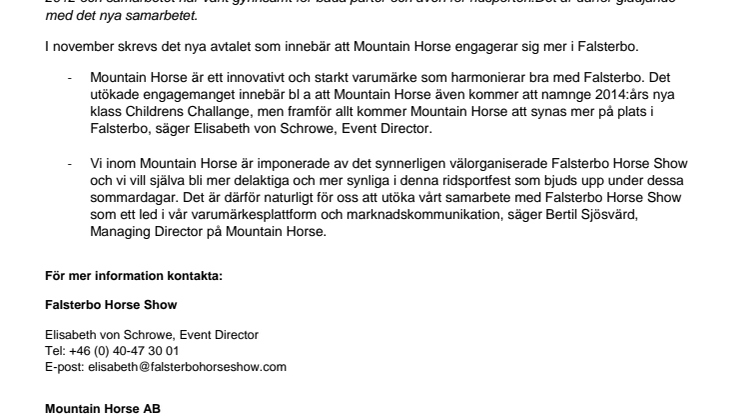 Mountain Horse utökar sitt engagemang i Falsterbo