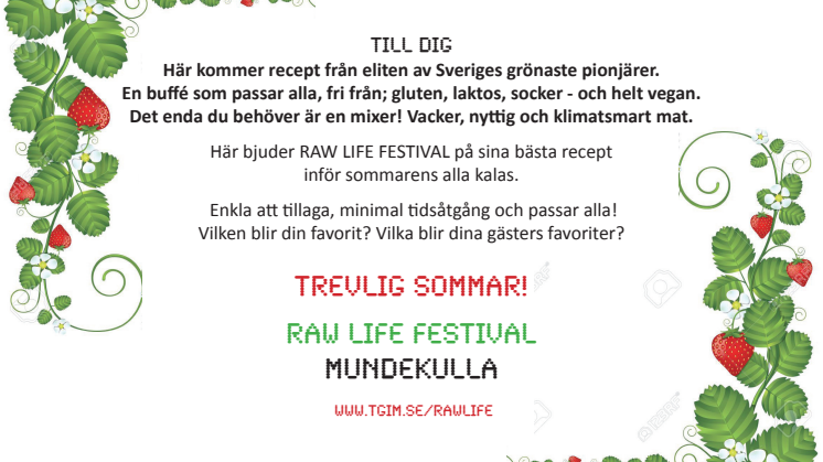MIDSOMMARBUFFÉ. Ute i sista minuten? Lugn, du hinner! Här kommer recept från eliten av Sveriges grönaste pionjärer. En buffé som passar alla: fri från gluten, laktos, socker - och helt vegan. Klimatsmart mat. Det enda du behöver är en mixer! 