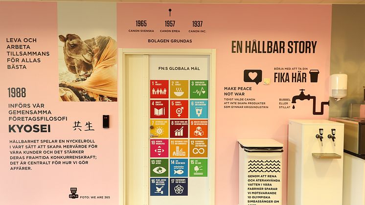 Canons besökare välkomnas av en hållbar story i showroom på huvudkontoret i Solna.