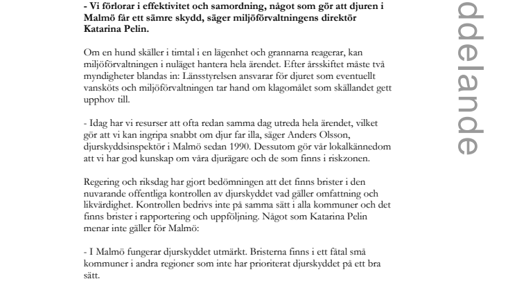 Sämre skydd för djuren i Malmö efter årsskiftet 