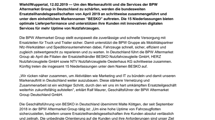 BPW Aftermarket Group stärkt Markenauftritt in Deutschland