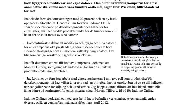 Ny storsatsning på datorentusiasterna – Inet förvärvar Indomo Online 
