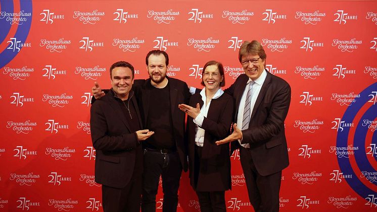 v.l.: Jörg Widmann, Andris Nelsons, Dr. Skadi Jennicke und Prof. Andreas Schulz präsentierten das Jubiläumsprogramm