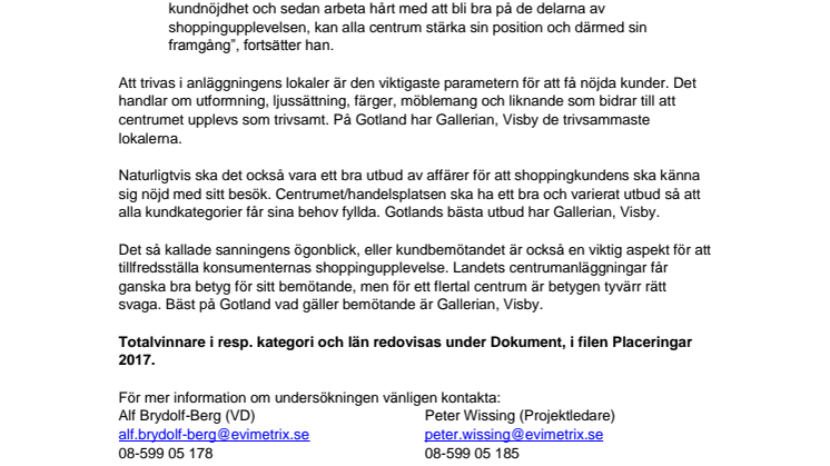 Gallerian, Visby har Gotlands nöjdaste shoppingkunder