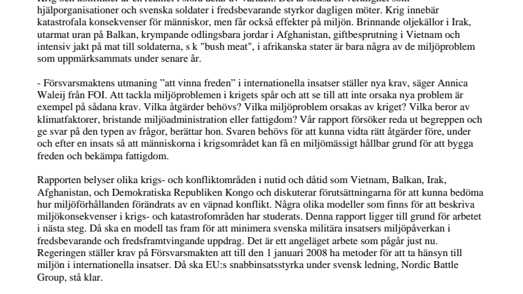 Att vinna freden kräver hänsyn till miljön