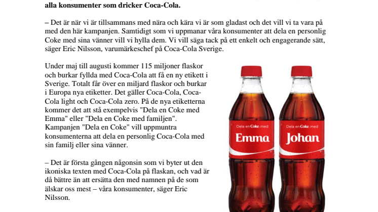 Coca-Cola hyllar sina konsumenter - Byter ut en miljard etiketter