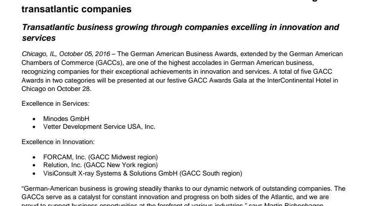 VisiConsult gewinnt Innovationsaward der Deutsch-Amerikanischen Handelskammer (GACC)