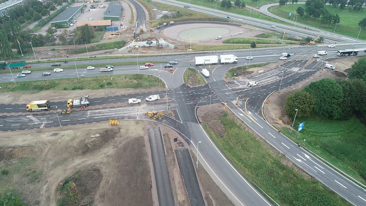 När Halmstad får en ny södra infart byggs trafikplats 43 om så att av- och påfartsramperna flyttas från södra till norra sidan av trafikplatsen. Bild: Trafikverket