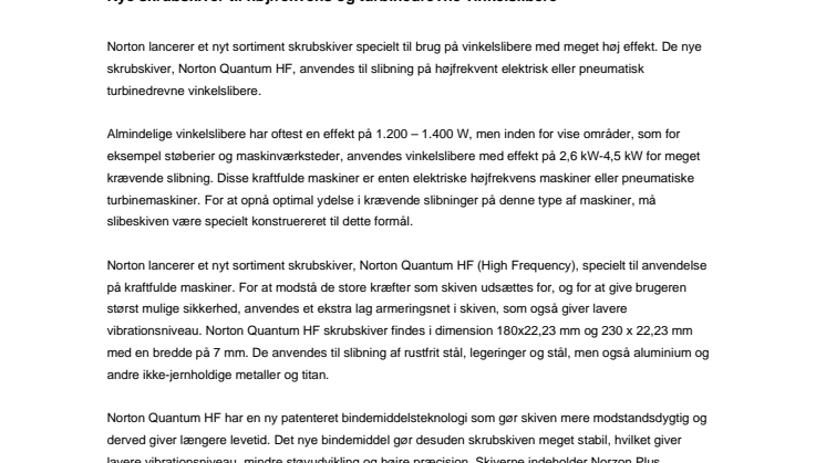 Nye skrubskiver til højfrekvens og turbinedrevne vinkelslibere