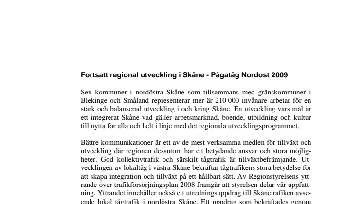 Pågatåg Nordost 2009