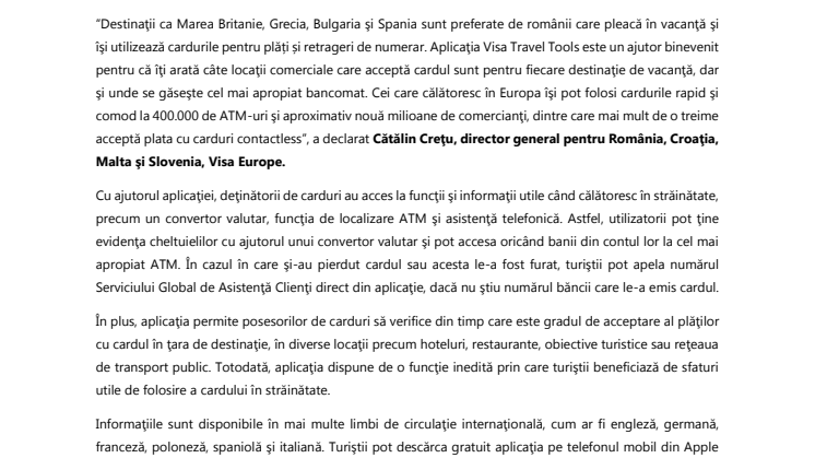 Visa lansează o aplicaţie cu informaţii utile pentru deţinătorii de carduri care călătoresc în străinătate