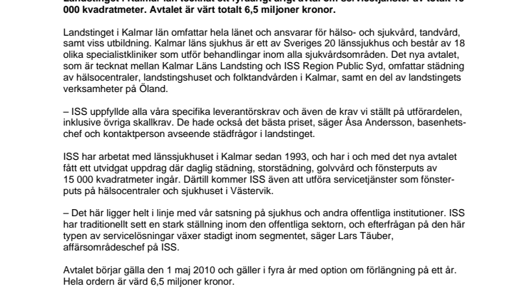 ISS levererar servicetjänster till Landstinget i Kalmar län