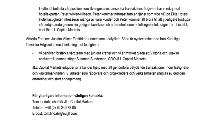 JLL Capital Markets växer