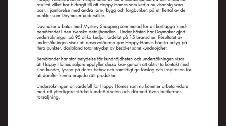Happy Homes får högsta betyg i kundundersökning 