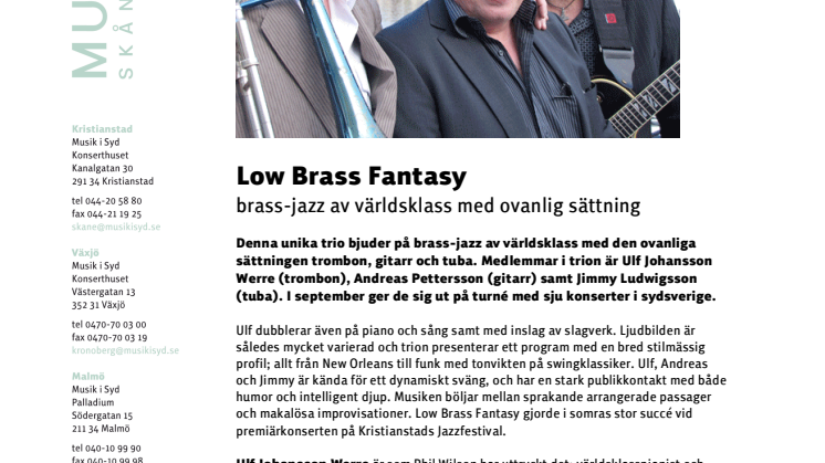 Low Brass Fantasy – brass-jazz i världsklass vid sju konserter i sydsverige