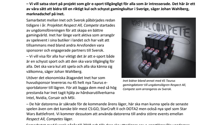 Inet storsatsar på e-sportlägren