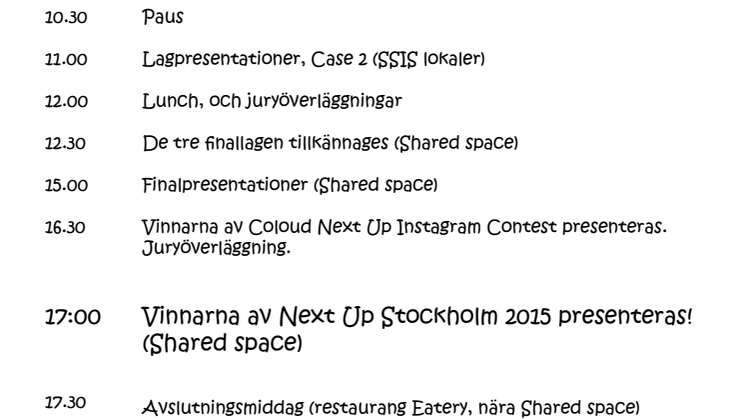 Program Next Up Stockholm 19 mars 2015