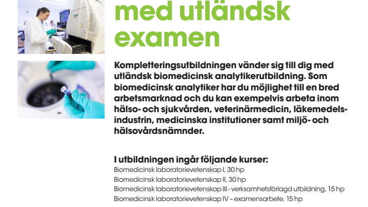 Högskolan Kristianstad startar kompletteringsutbildning för biomedicinska analytiker