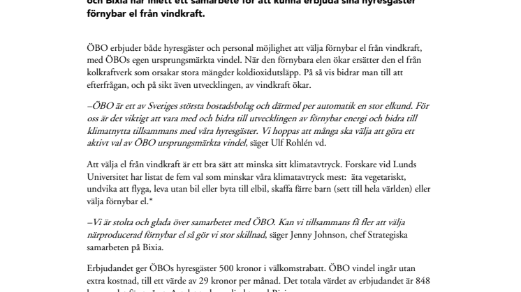 Nu kan Örebrobostäders hyresgäster välja förnybar el från vindkraft