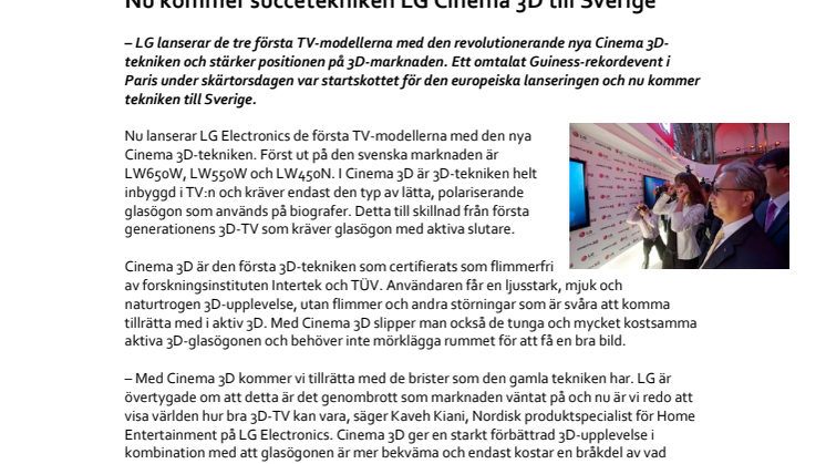 Nu kommer succétekniken LG Cinema 3D till Sverige