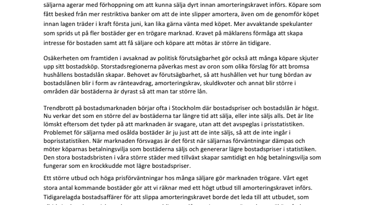 Erik Olsson Fastighetsförmedling kommenterar bostadsmarknaden 13 maj 2016