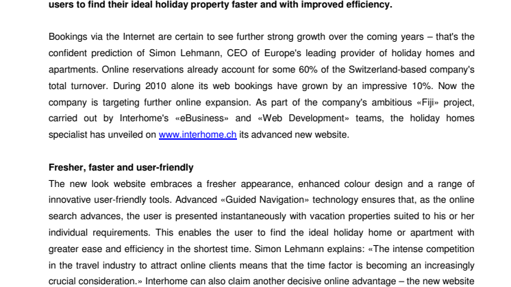 Interhome extends its market leadership – launches new website