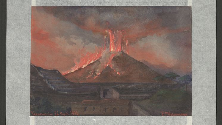 Herman Holmgren (1842–1914): Vesuvius den 26 april 1872. Akvarell på papper, 1872. (T301/1906)