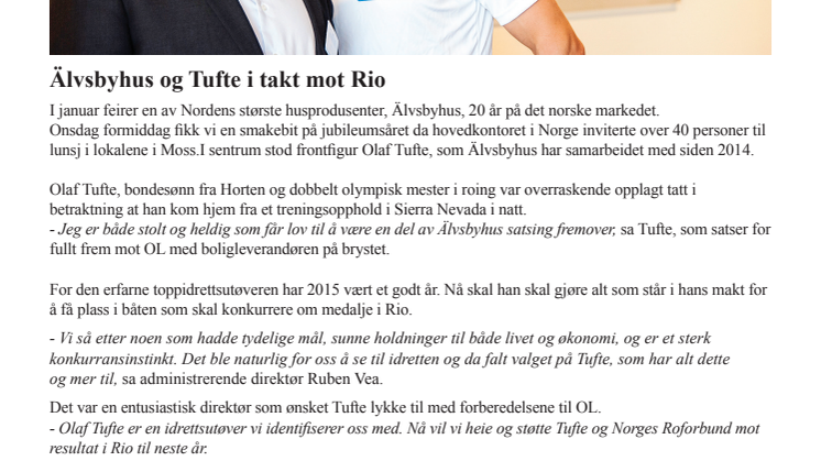 Älvsbyhus og Tufte i takt mot Rio