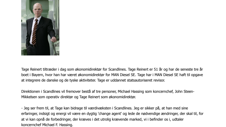 Tage Reinert ny økonomidirektør i Scandlines
