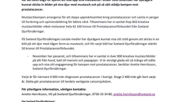 Hundar, katter och hästar i Svelands mustaschkamp  - över 40 000 kr till Prostatacancerförbundet