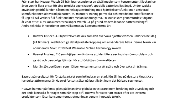 Mer än två miljoner Huawei Watch GT sålda globalt 