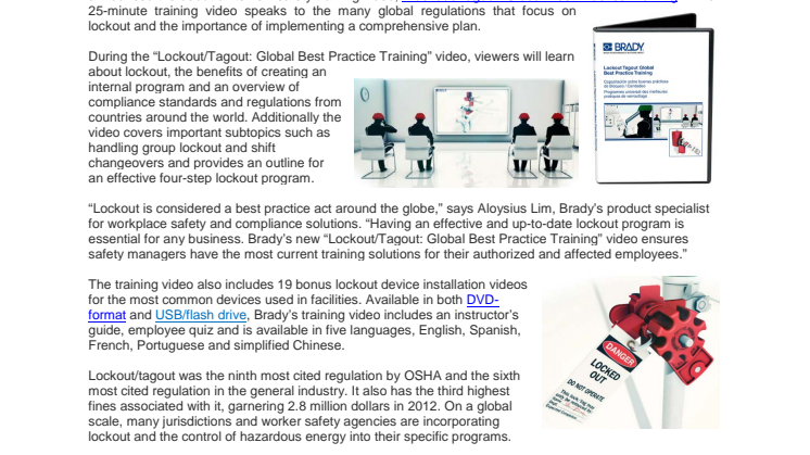 Lockout video speaks to global regulations and best practices
